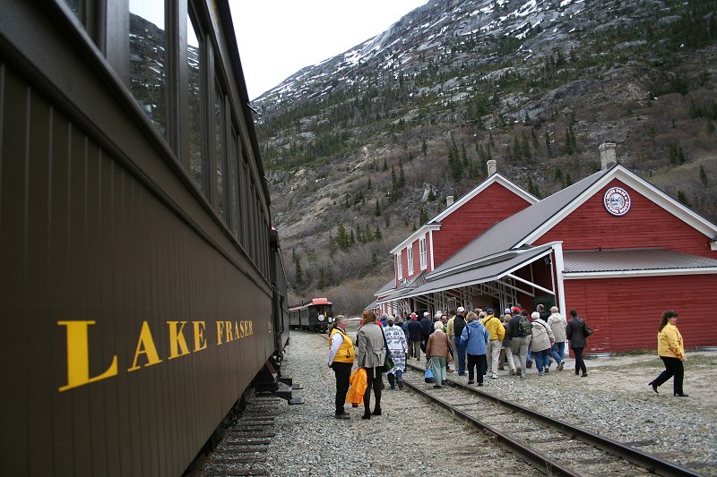Train passengers getting off at Bennett.