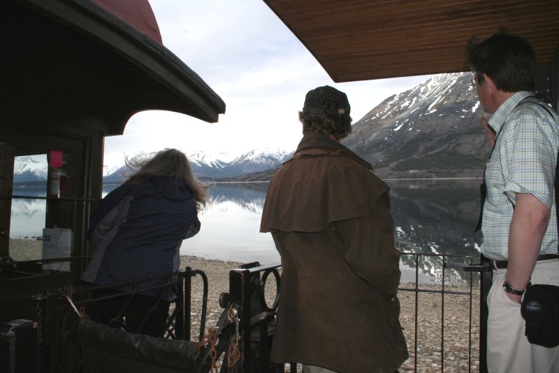 Looking across Lake Bennett towards the glaciers along the West Arm from about Mile 64.