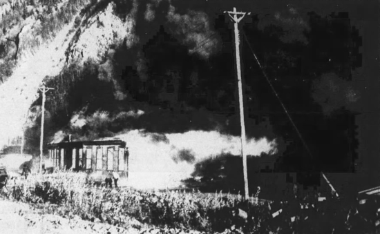 Fire Destroys White Pass Roundhouse at Skagway, 1969