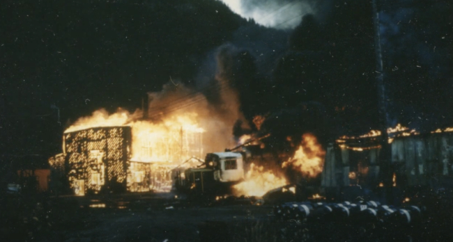 Fire Destroys White Pass Roundhouse at Skagway, 1969